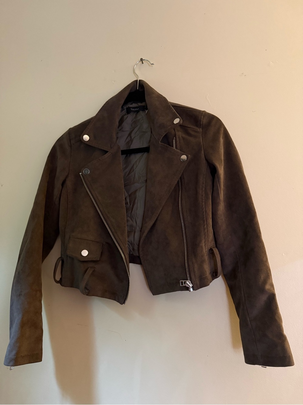 Talula Dark Brown Suede Bomber Jacket with Belt XXS